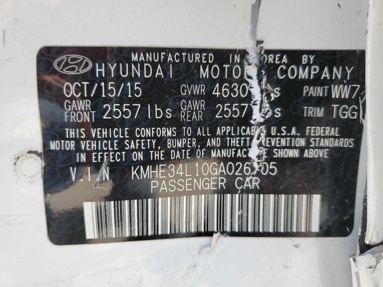 2016 Hyundai Sonata Hybrid VIN: KMHE34L10GA026705 Lot: 71414495