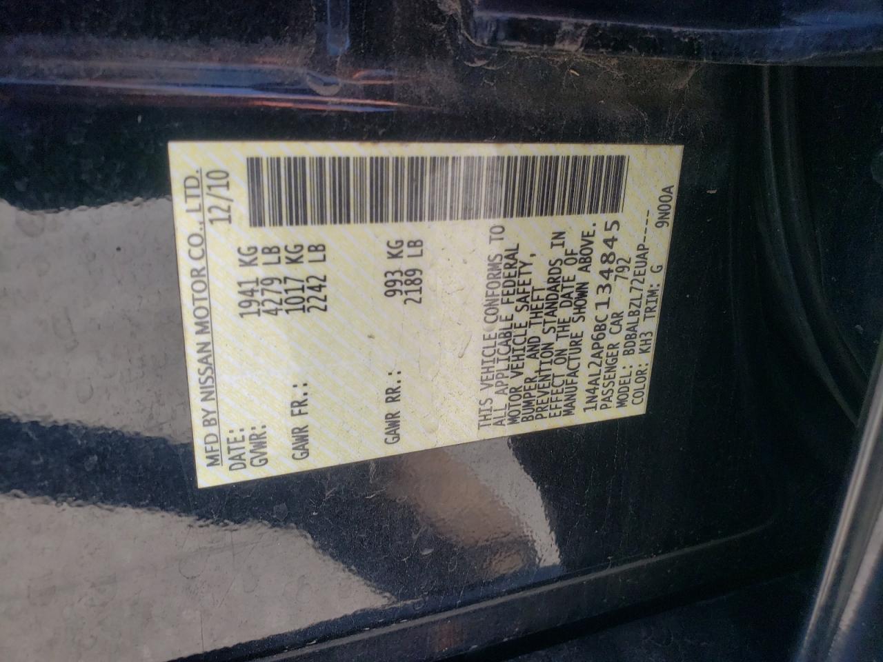 2011 Nissan Altima Base VIN: 1N4AL2AP6BC134845 Lot: 81880825