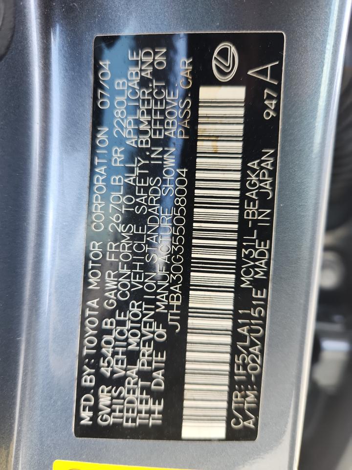 2005 Lexus Es 330 VIN: JTHBA30G355058004 Lot: 71646435