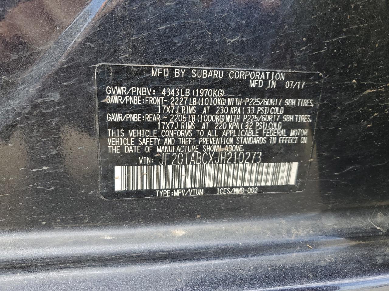 2018 Subaru Crosstrek Premium VIN: JF2GTABCXJH210273 Lot: 83809585