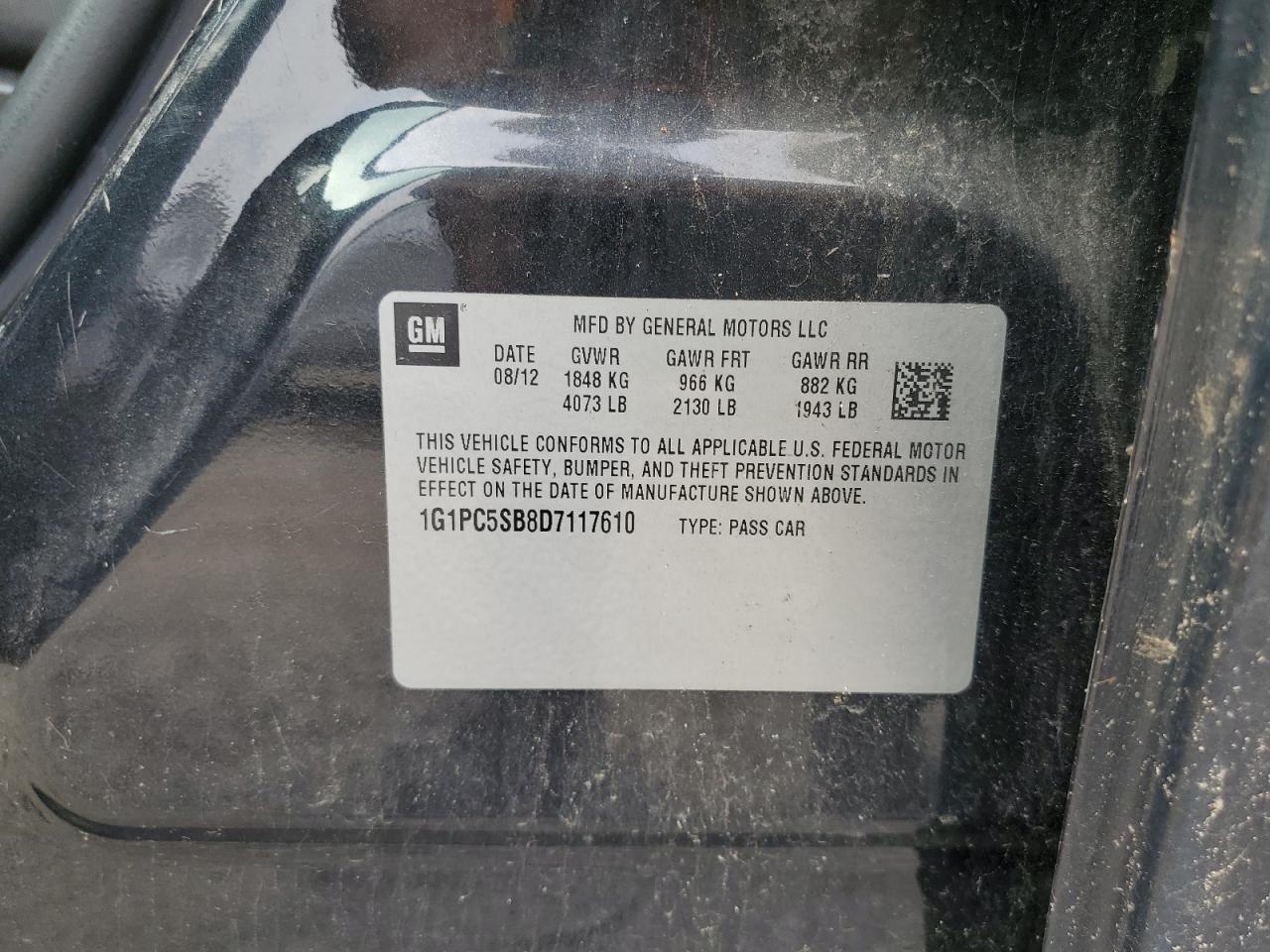 2013 Chevrolet Cruze Lt VIN: 1G1PC5SB8D7117610 Lot: 80959875