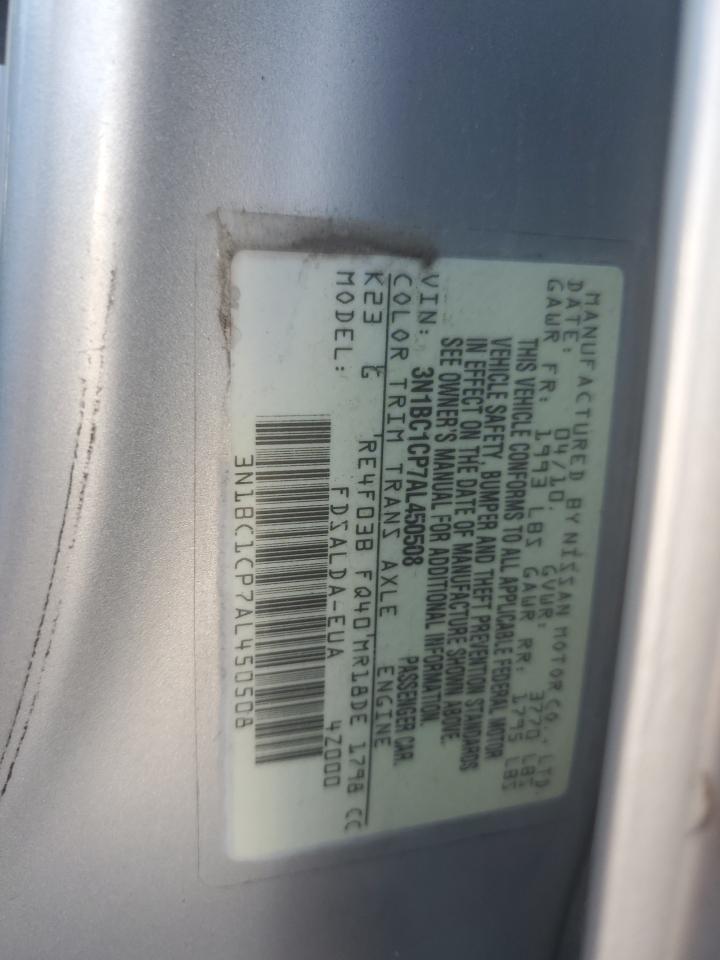 2010 Nissan Versa S VIN: 3N1BC1CP7AL450508 Lot: 84372575