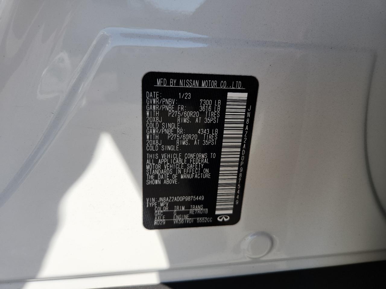 2023 Infiniti Qx80 Luxe VIN: JN8AZ2AD0P9875449 Lot: 80434745