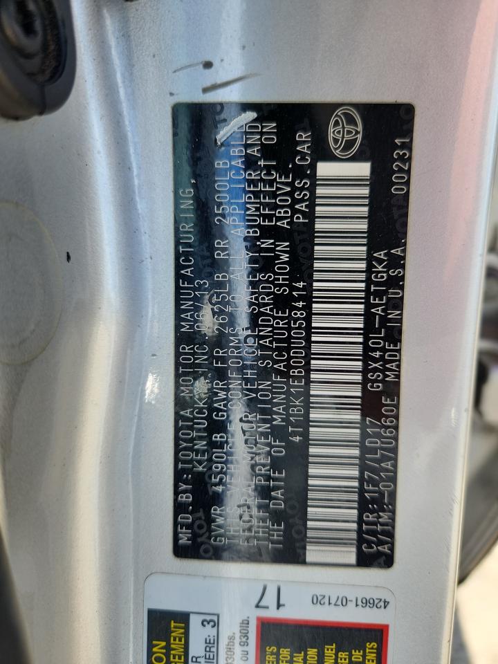 2013 Toyota Avalon Base VIN: 4T1BK1EB0DU058414 Lot: 84035535