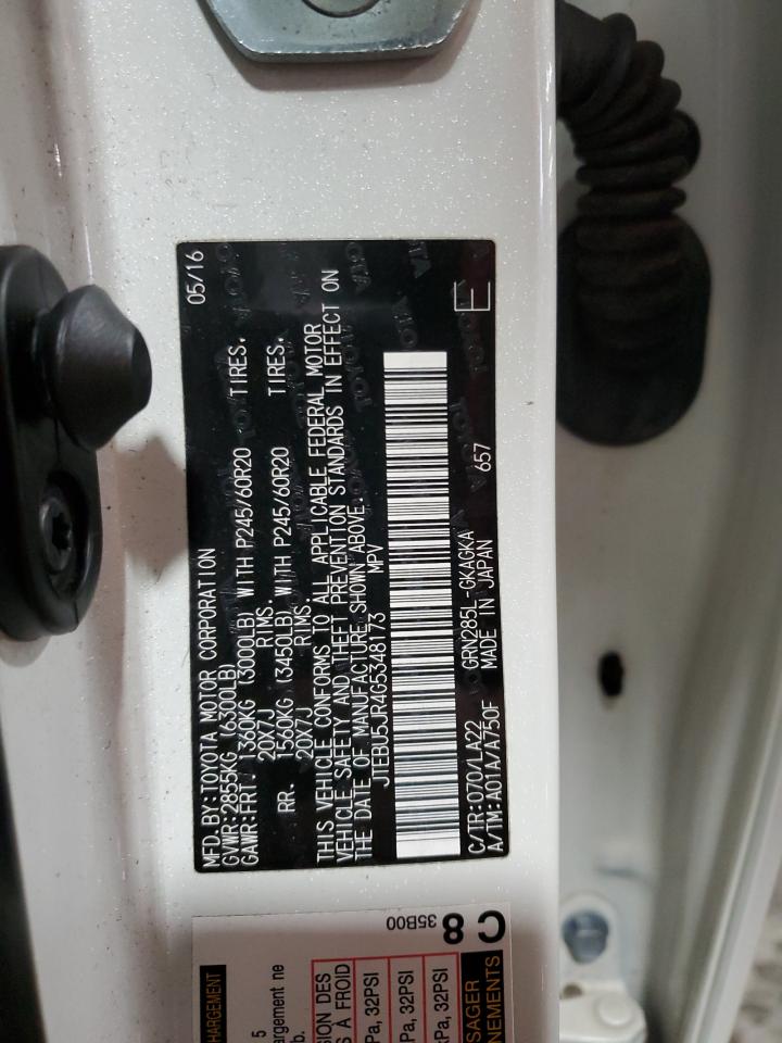 2016 Toyota 4Runner Sr5/Sr5 Premium VIN: JTEBU5JR4G5348173 Lot: 71825895