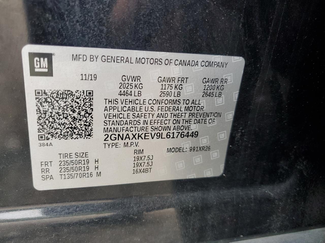 2020 Chevrolet Equinox Lt VIN: 2GNAXKEV9L6176449 Lot: 81893395