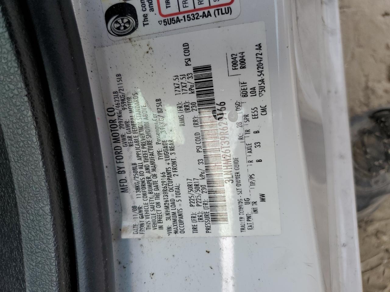 2009 Lincoln Mkz VIN: 3LNHM26T39R629166 Lot: 83784275