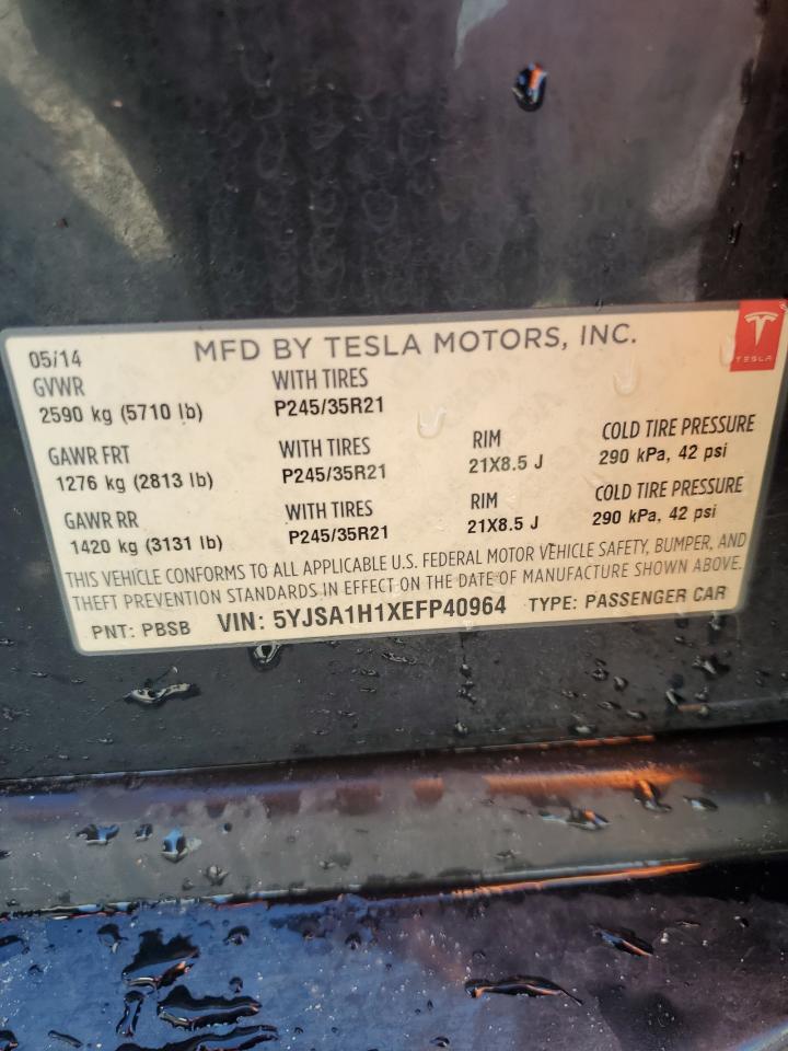 2014 Tesla Model S VIN: 5YJSA1H1XEFP40964 Lot: 82131515