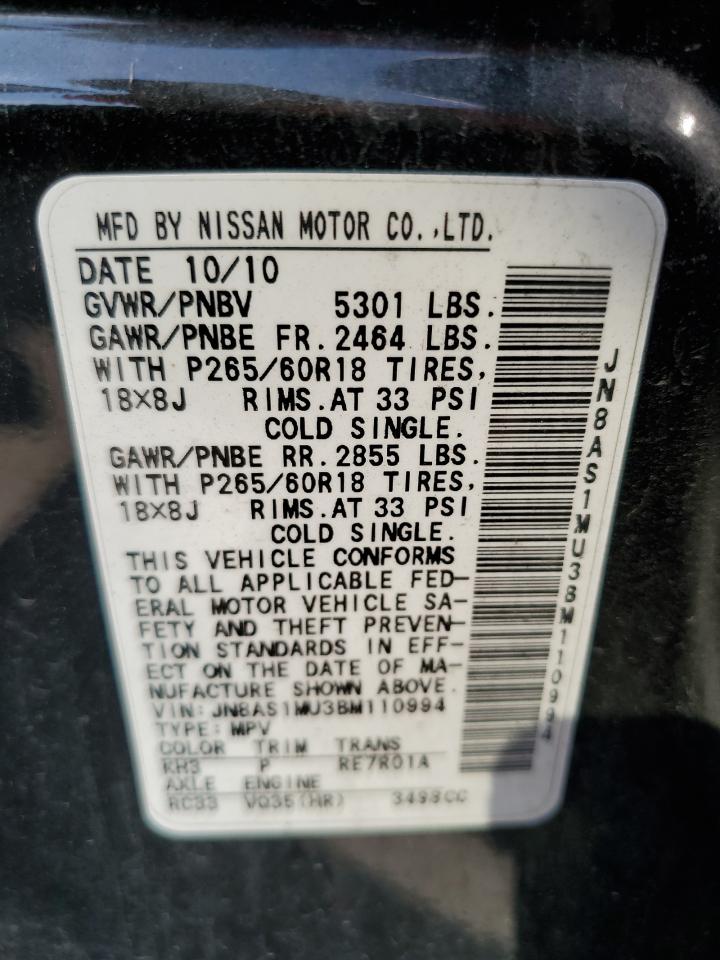 2011 Infiniti Fx35 VIN: JN8AS1MU3BM110994 Lot: 80080335