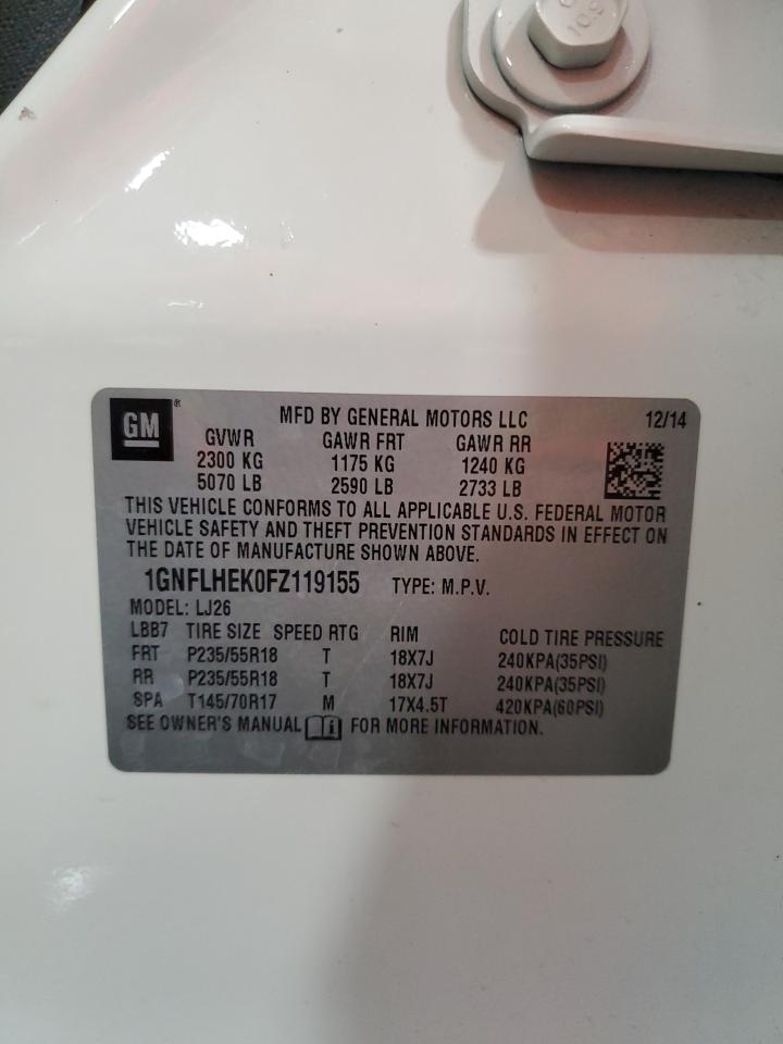 2015 Chevrolet Equinox Ltz VIN: 1GNFLHEK0FZ119155 Lot: 80893495