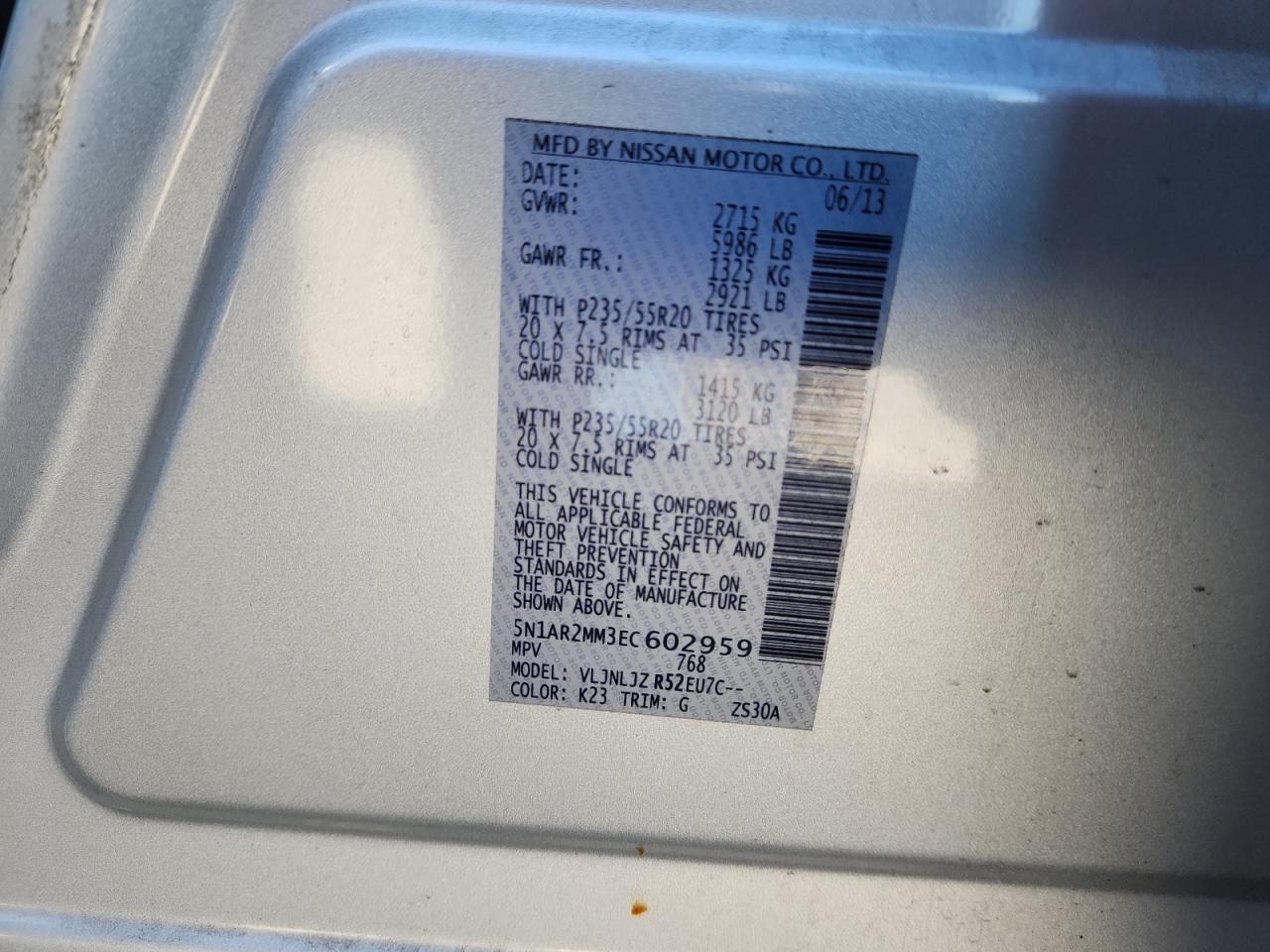 2014 Nissan Pathfinder S VIN: 5N1AR2MM3EC602959 Lot: 81733045