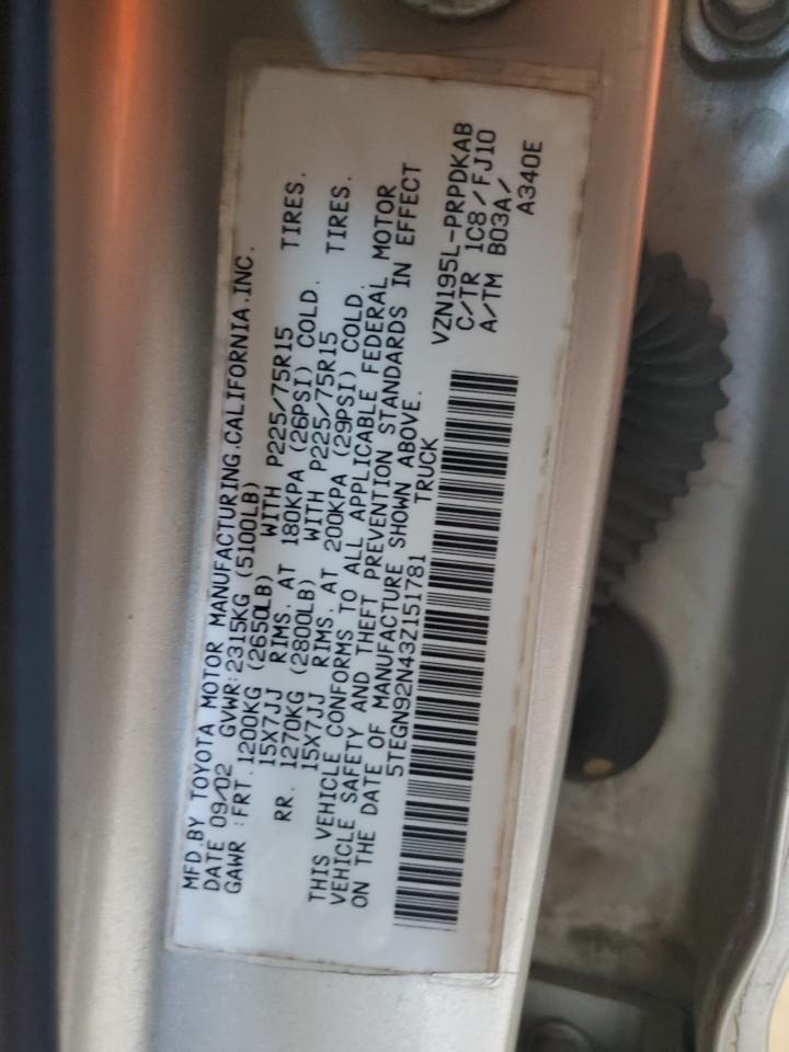 2003 Toyota Tacoma Double Cab Prerunner VIN: 5TEGN92N43Z151781 Lot: 71625575