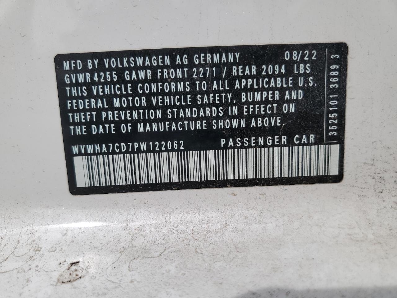 2023 Volkswagen Gti S VIN: WVWHA7CD7PW122062 Lot: 80635525