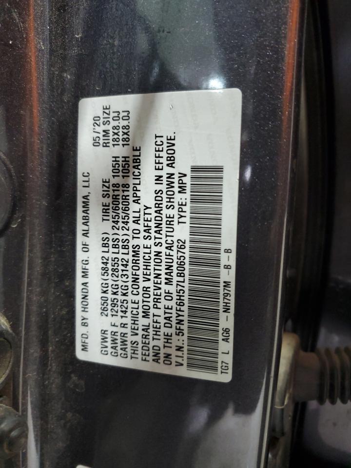 2020 Honda Pilot Exl VIN: 5FNYF6H57LB065762 Lot: 71512825