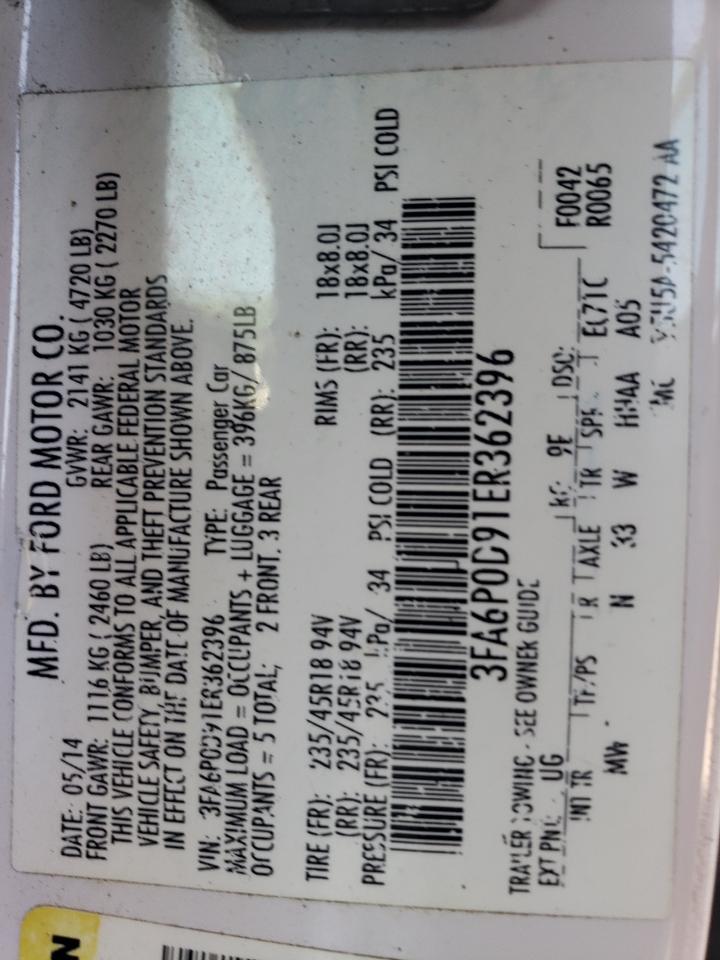 2014 Ford Fusion Titanium VIN: 3FA6P0D91ER362396 Lot: 81190365