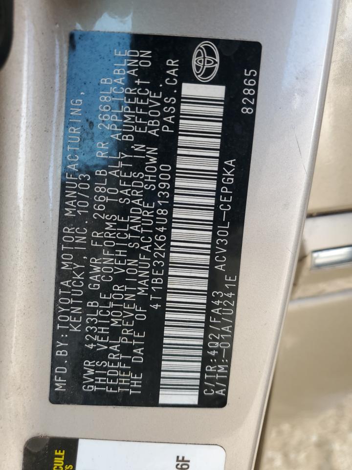 2004 Toyota Camry Le VIN: 4T1BE32K64U813900 Lot: 81764365