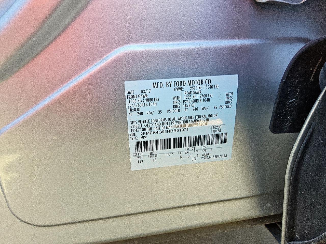 2017 Ford Edge Se VIN: 2FMPK4G93HBB61971 Lot: 80134475