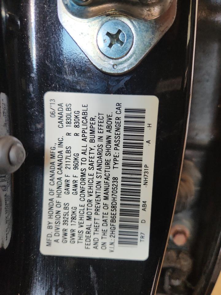 2013 Honda Civic Si VIN: 2HGFB6E58DH705238 Lot: 70054025