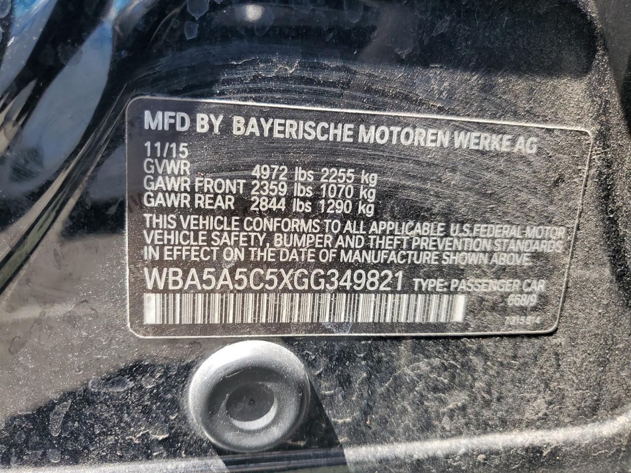 2016 BMW 528 I VIN: WBA5A5C5XGG349821 Lot: 70705285