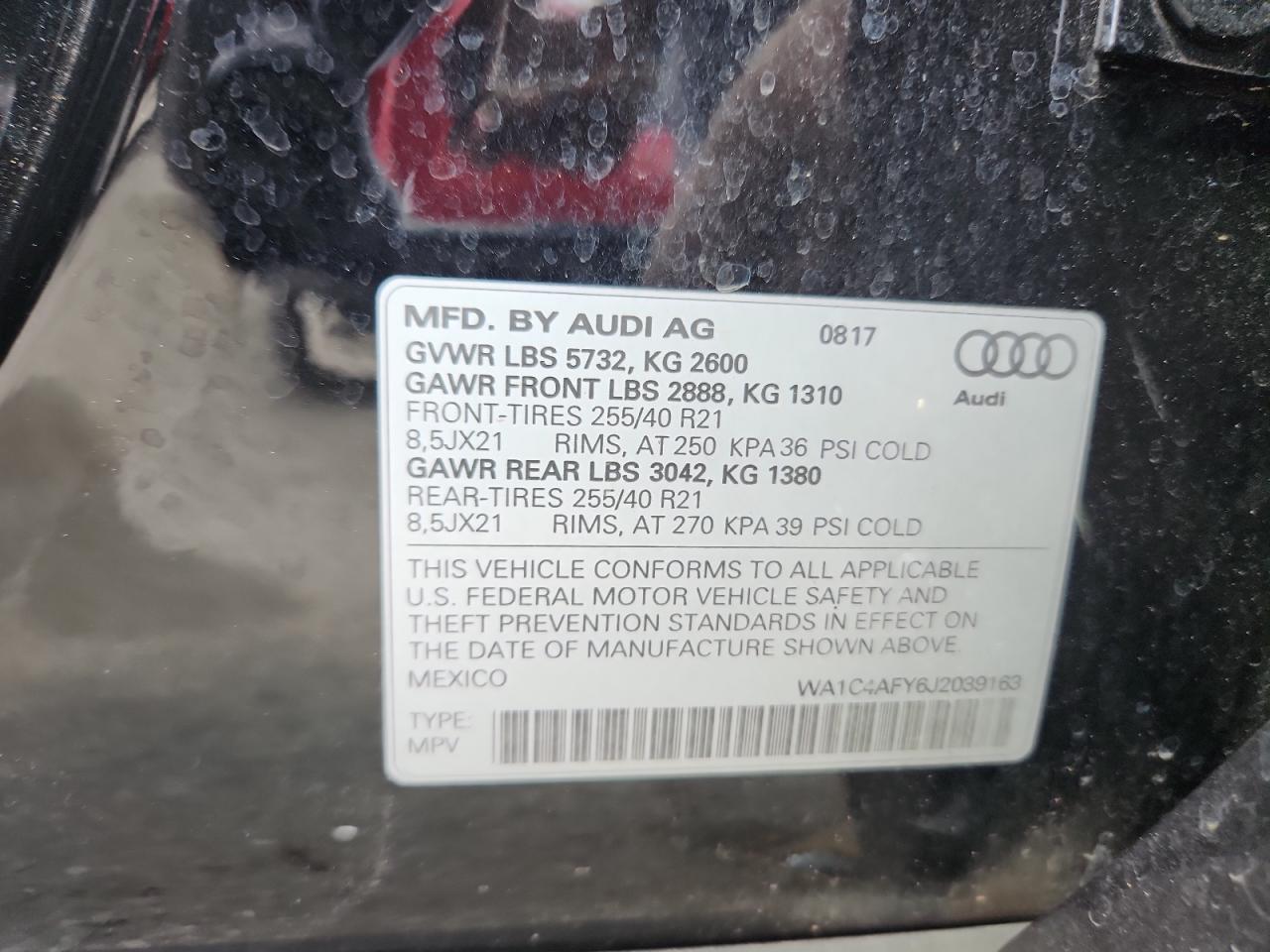 2018 Audi Sq5 Prestige VIN: WA1C4AFY6J2039163 Lot: 80809735
