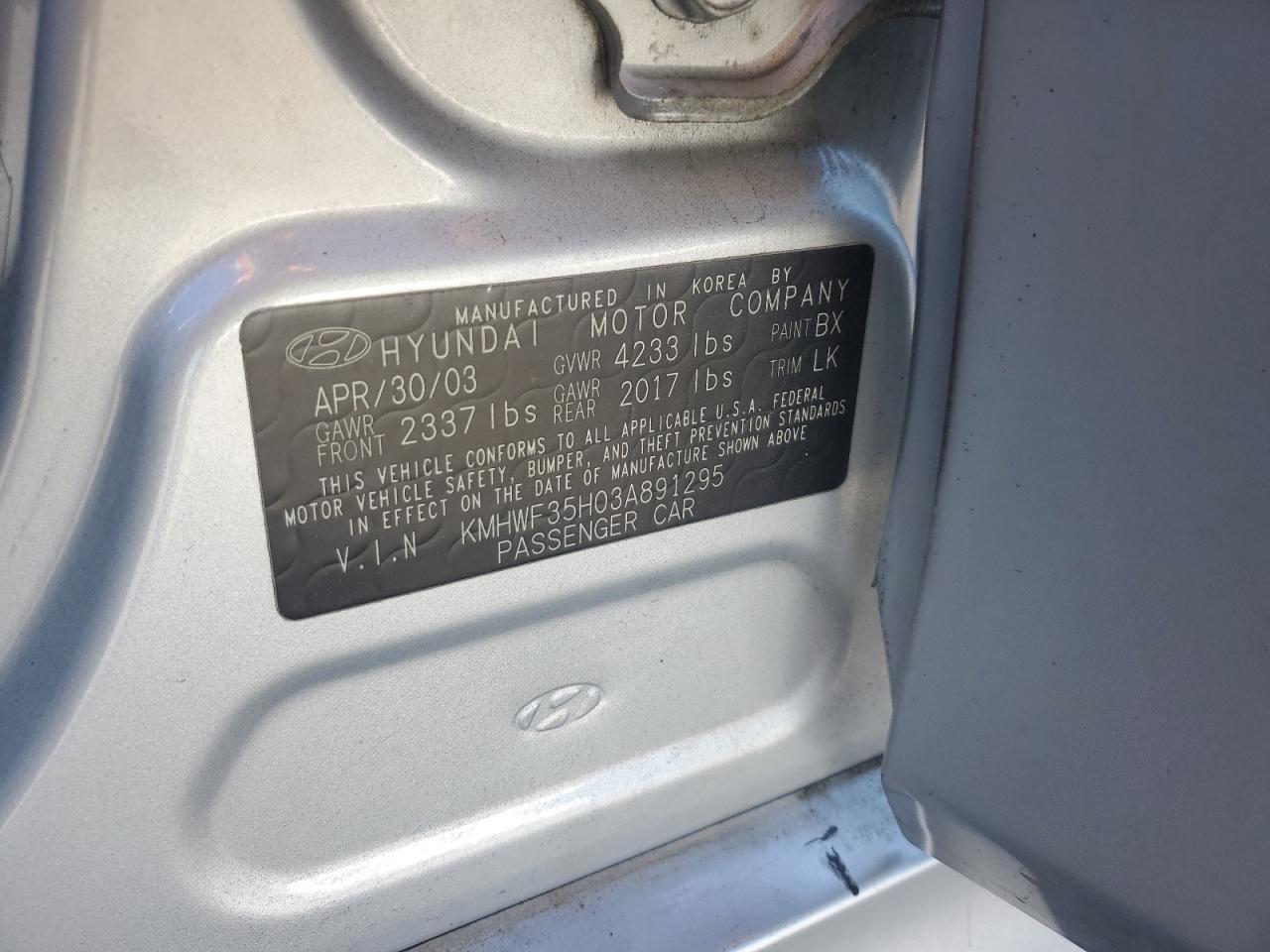 2003 Hyundai Sonata Gls VIN: KMHWF35H03A891295 Lot: 80393135