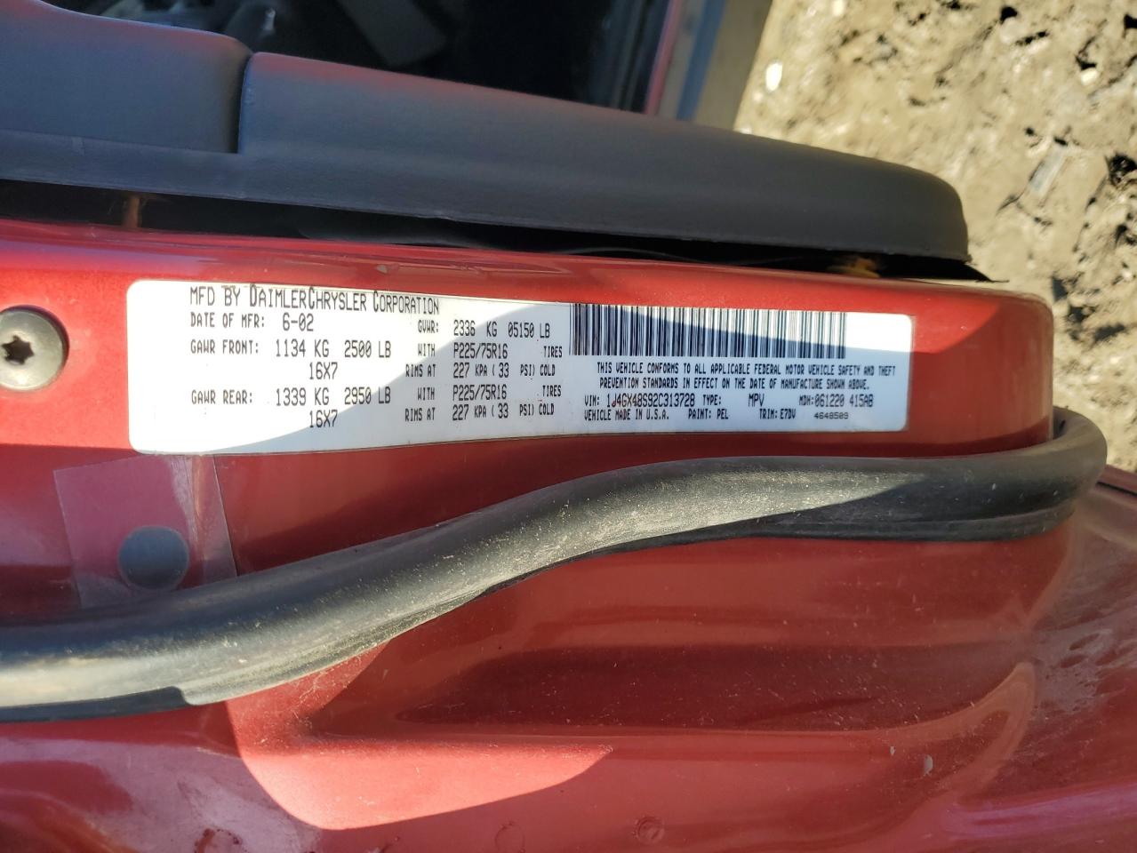 2002 Jeep Grand Cherokee Laredo VIN: 1J4GX48S92C313728 Lot: 83966235