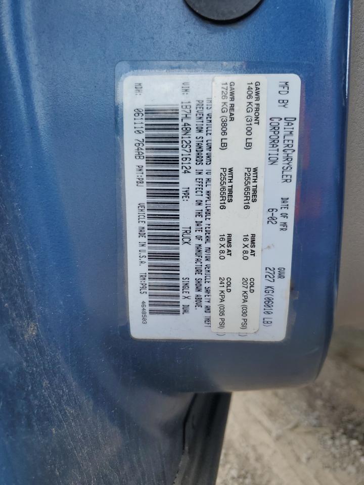 2002 Dodge Dakota Quad Slt VIN: 1B7HL48N12S716124 Lot: 84445315