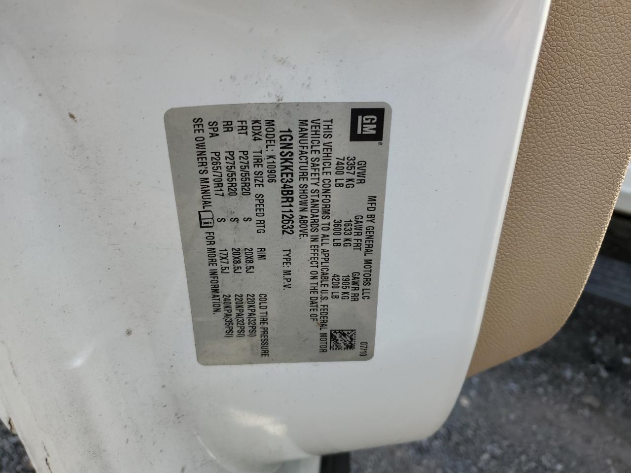 2011 Chevrolet Suburban K1500 Ltz VIN: 1GNSKKE34BR112632 Lot: 80007975