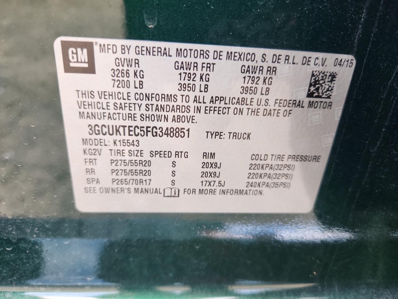 2015 Chevrolet Silverado K1500 High Country VIN: 3GCUKTEC5FG348851 Lot: 81324525