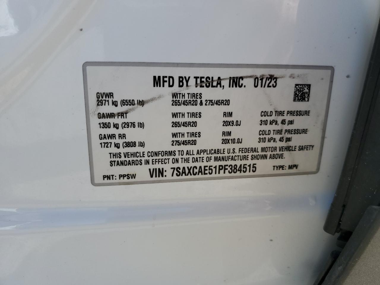 2023 Tesla Model X VIN: 7SAXCAE51PF384515 Lot: 80551355