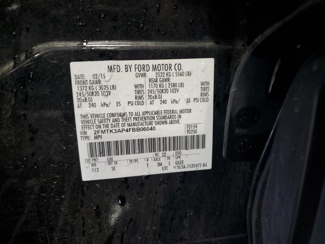 2015 Ford Edge Sport VIN: 2FMTK3AP4FBB06040 Lot: 71183585