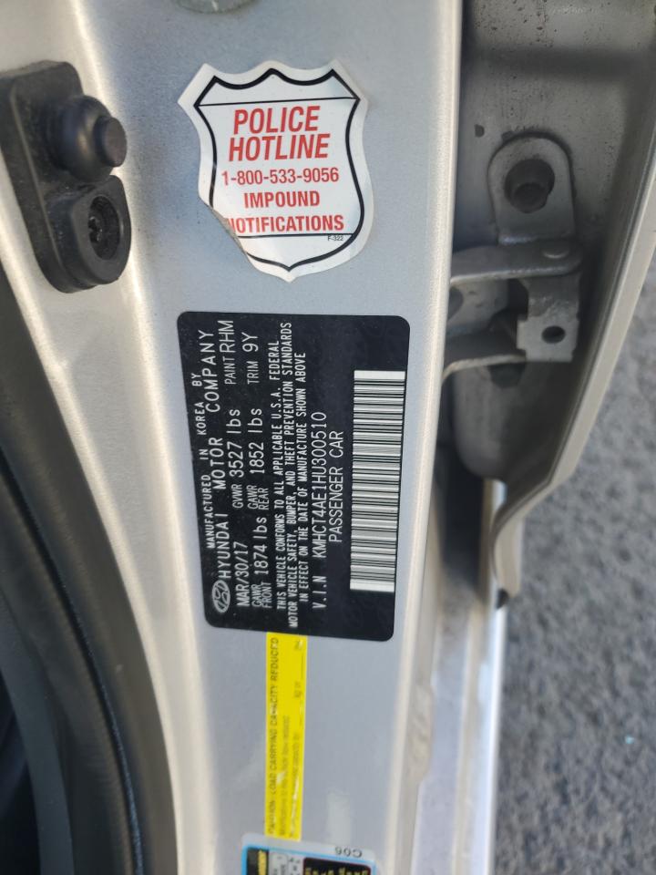 2017 Hyundai Accent Se VIN: KMHCT4AE1HU300510 Lot: 82098425