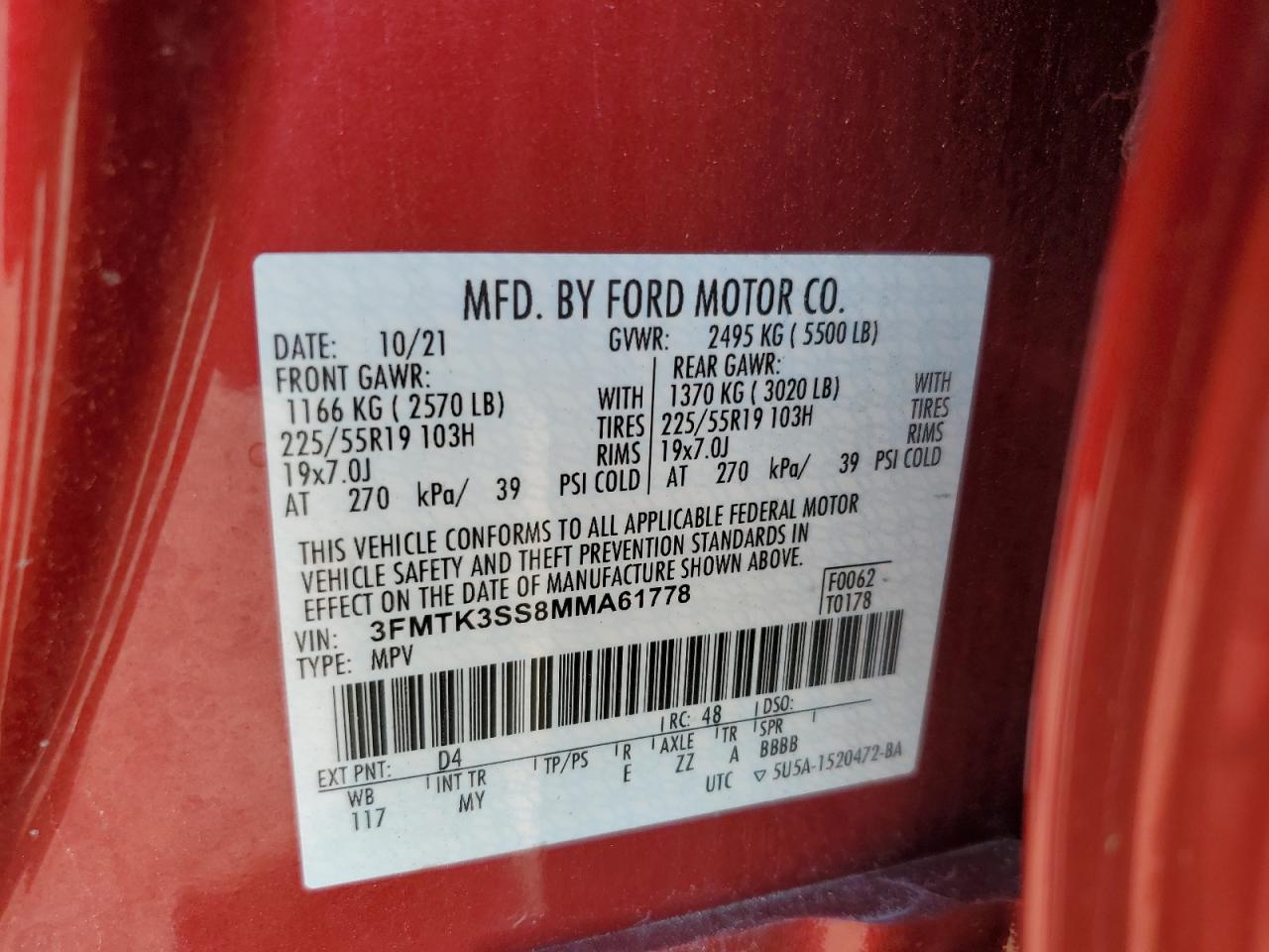 2021 Ford Mustang Mach-E Premium VIN: 3FMTK3SS8MMA61778 Lot: 80725855