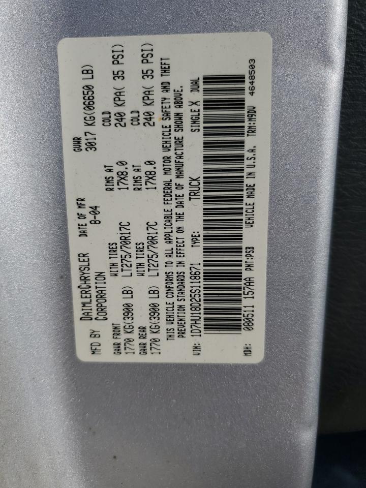 2005 Dodge Ram 1500 St VIN: 1D7HU18D25S118671 Lot: 84036075