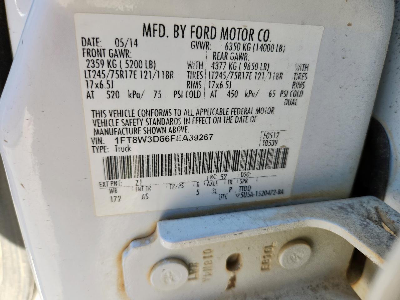 2015 Ford F350 Super Duty VIN: 1FT8W3D66FEA39267 Lot: 81686065