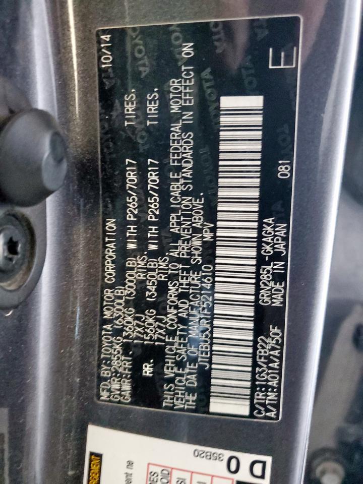 2015 Toyota 4Runner Sr5/Sr5 Premium VIN: JTEBU5JR1F5214610 Lot: 81432945