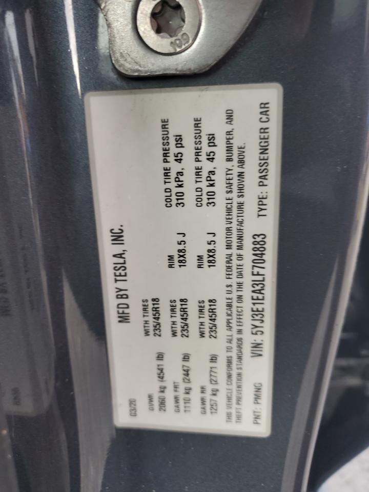 2020 Tesla Model 3 VIN: 5YJ3E1EA3LF704883 Lot: 80011625