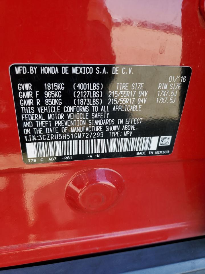 2016 Honda Hr-V Ex VIN: 3CZRU5H51GM727299 Lot: 81876305