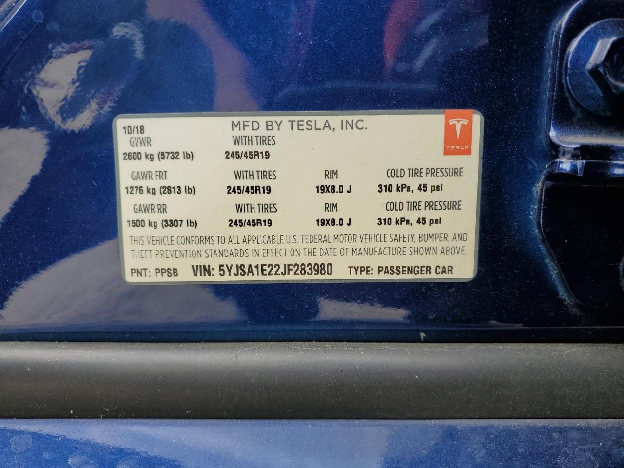 2018 Tesla Model S VIN: 5YJSA1E22JF283980 Lot: 81609165