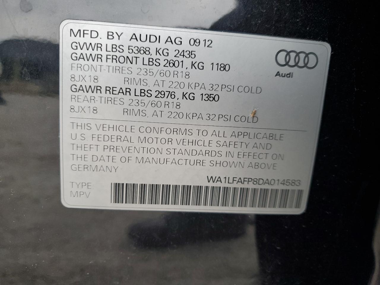 2013 Audi Q5 Premium Plus VIN: WA1LFAFP8DA014583 Lot: 71685625