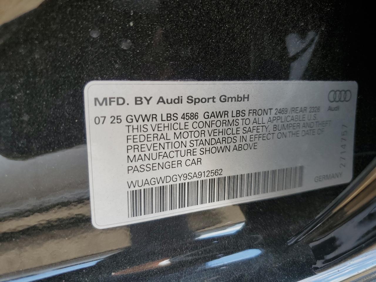 2025 Audi Rs3 VIN: WUAGWDGY9SA912562 Lot: 80198065