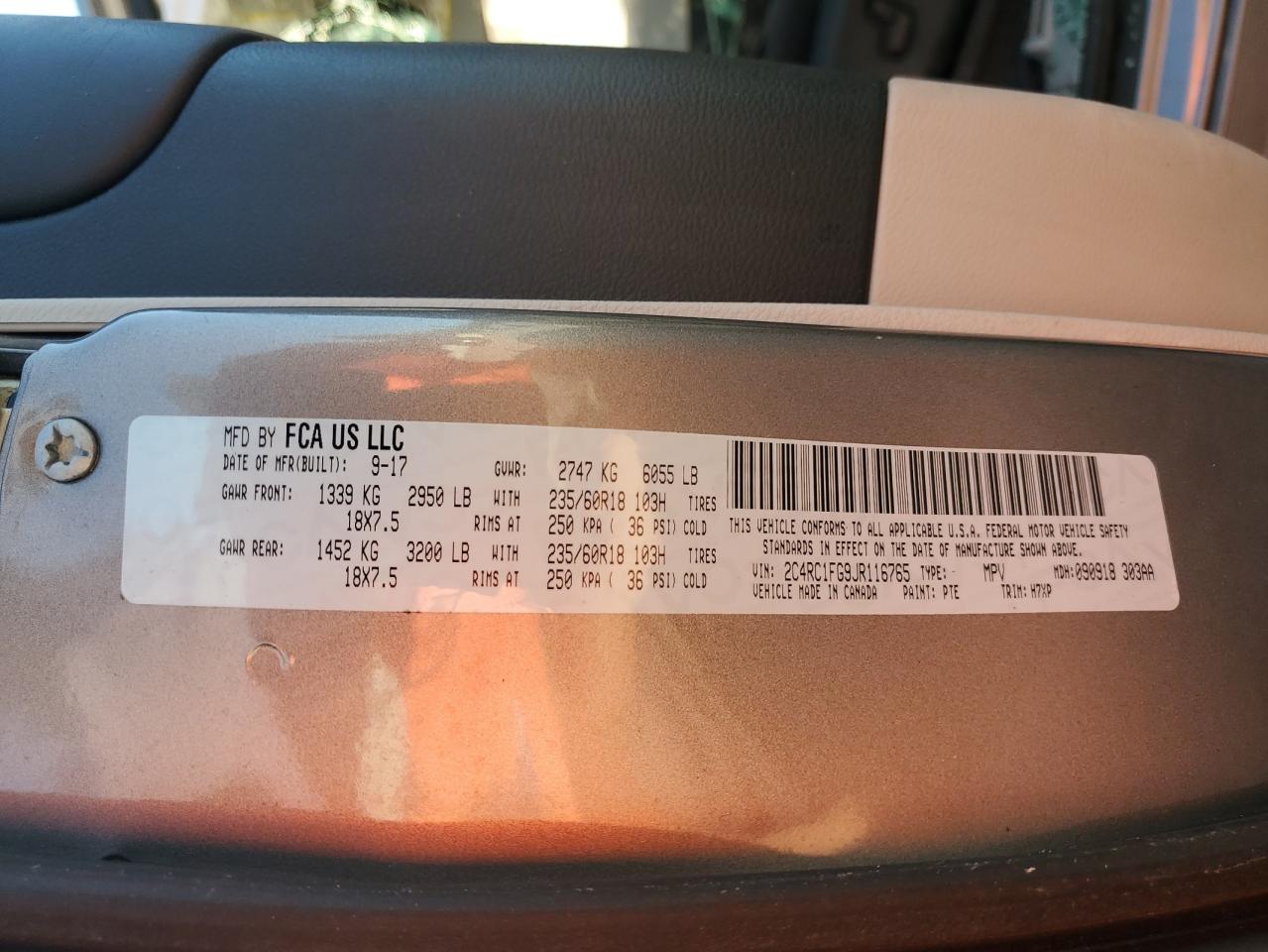 2018 Chrysler Pacifica Touring Plus VIN: 2C4RC1FG9JR116765 Lot: 80514485