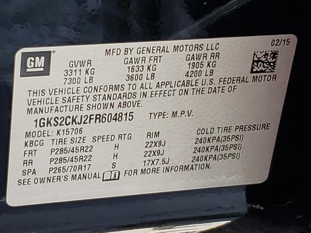 2015 GMC Yukon Denali VIN: 1GKS2CKJ2FR604815 Lot: 80201135