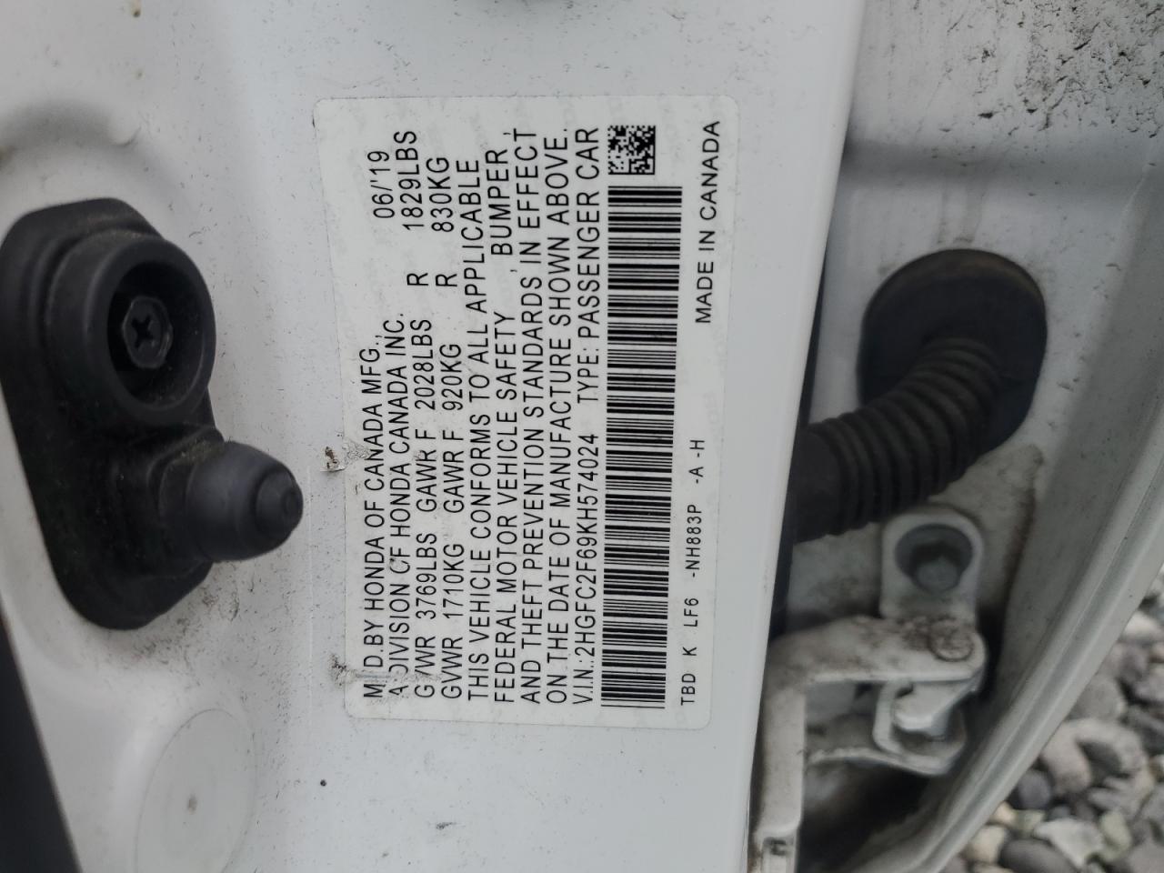 2019 Honda Civic Lx VIN: 2HGFC2F69KH574024 Lot: 83888335
