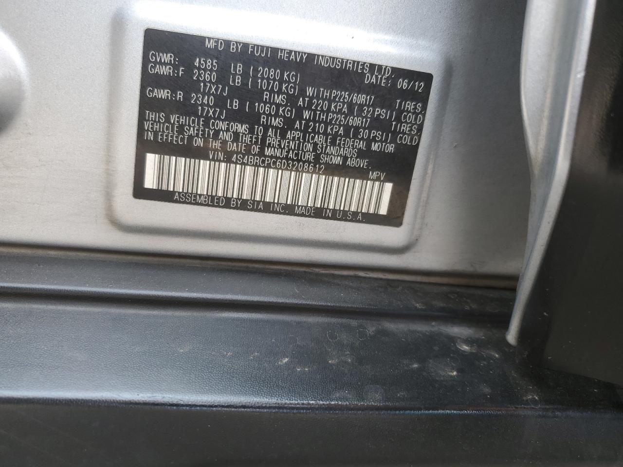 2013 Subaru Outback 2.5I Limited VIN: 4S4BRCPC6D3208612 Lot: 70714075