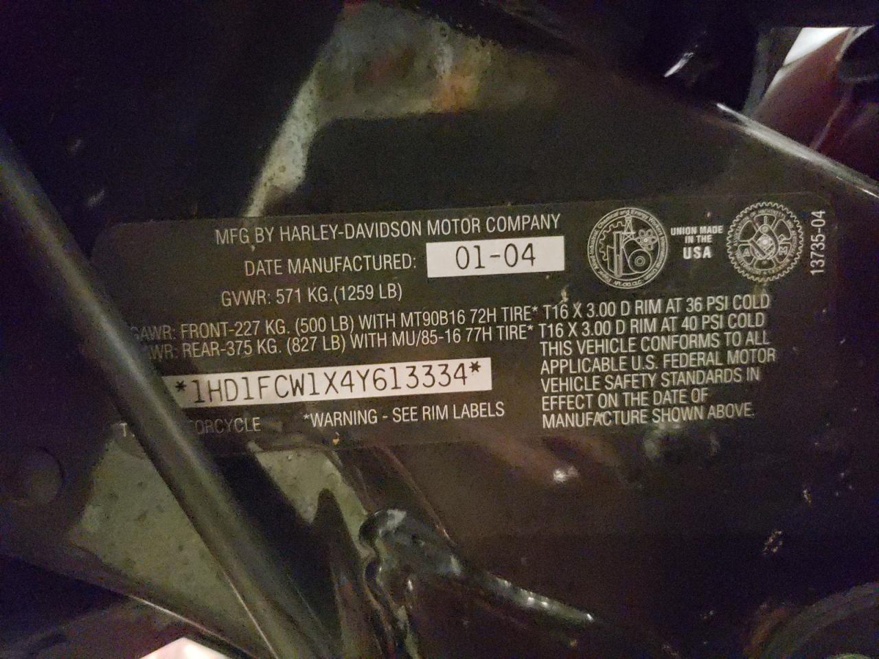 2004 Harley-Davidson Flhtcui VIN: 1HD1FCW1X4Y613334 Lot: 80839035