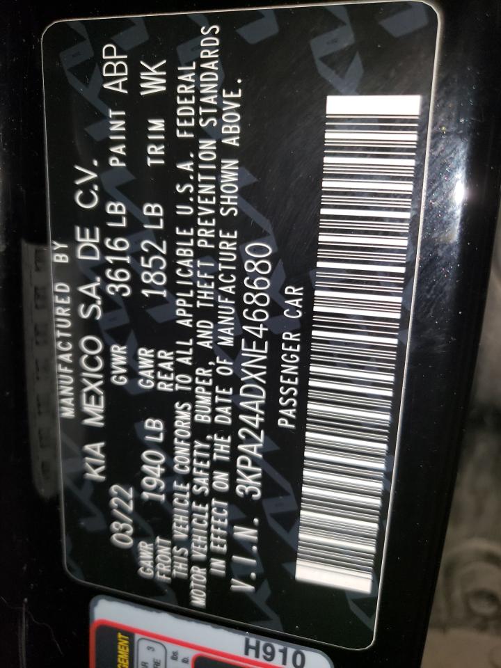 2022 Kia Rio Lx VIN: 3KPA24ADXNE468680 Lot: 84209355