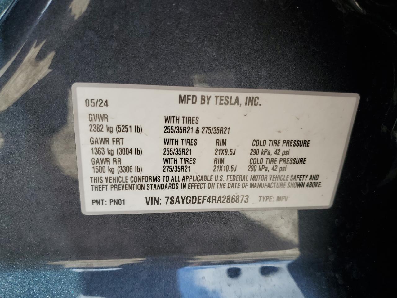 2024 Tesla Model Y VIN: 7SAYGDEF4RA286873 Lot: 84730145