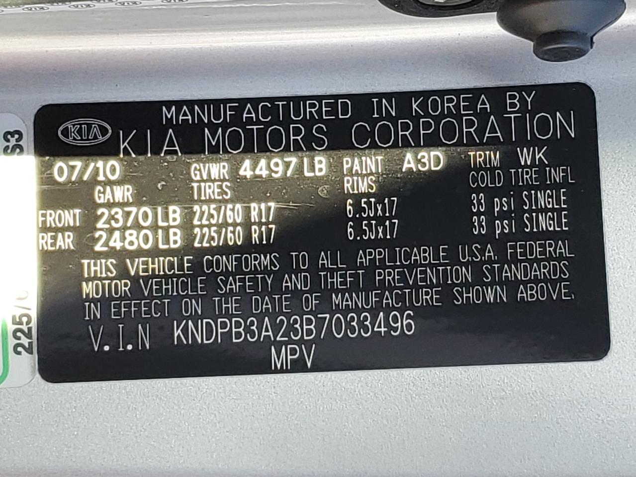 2011 Kia Sportage Lx VIN: KNDPB3A23B7033496 Lot: 71215275