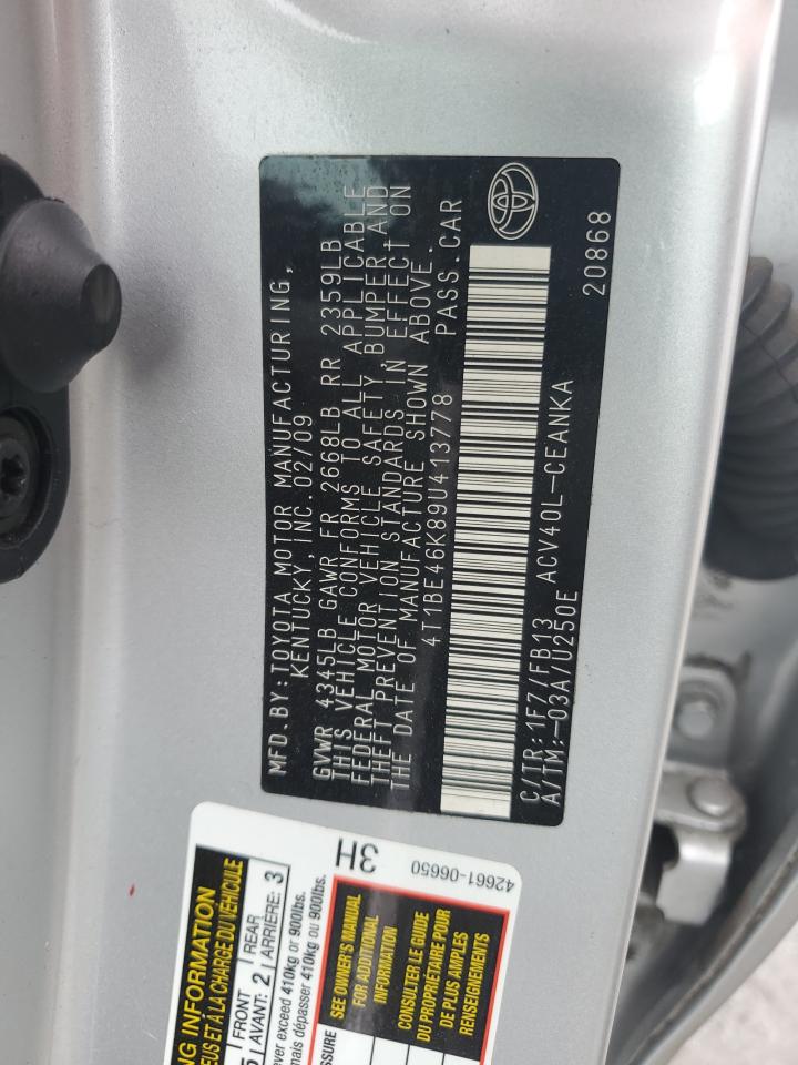 2009 Toyota Camry Base VIN: 4T1BE46K89U413778 Lot: 71865555